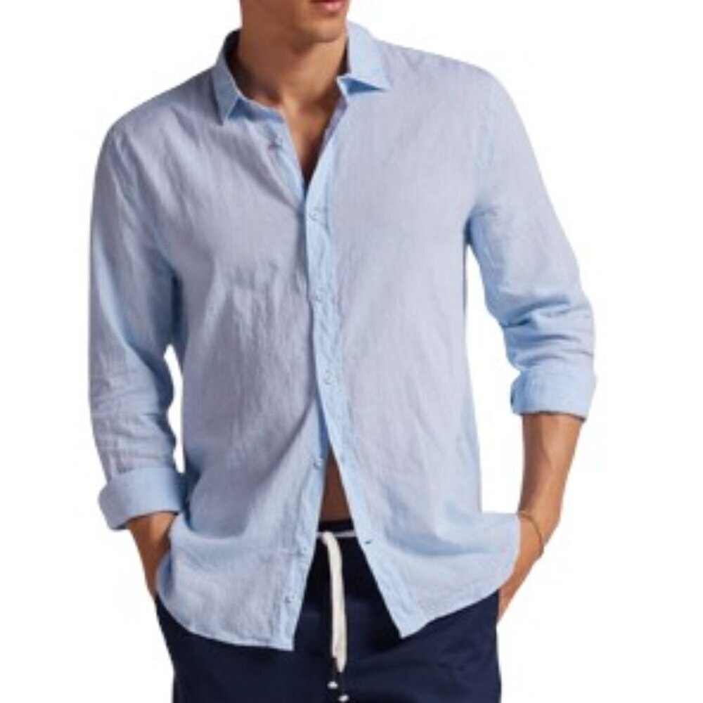 INTIMISSIMI Uomo Linen/Cotton Button Up Shirt Light Blue XL